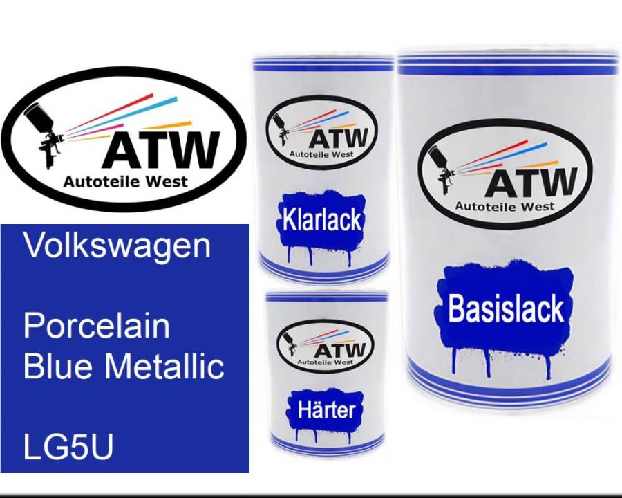 Volkswagen, Porcelain Blue Metallic, LG5U: 500ml Lackdose + 500ml Klarlack + 250ml Härter - Set, von ATW Autoteile West.